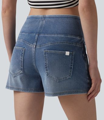 Halara Flex™ - Casual shorts in washed lyocell denim with a mid-rise waist and multiple pockets - 8.9 cm