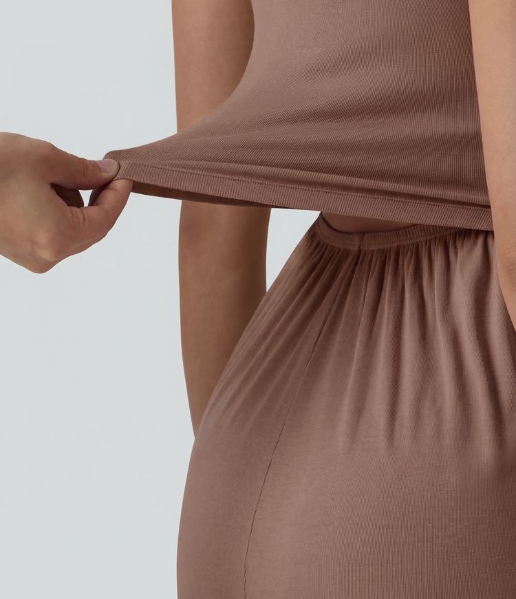 Ribbed V-neck Sleeveless Ruched Built-in Bra Casual Romper with Pockets-Easy Peezy