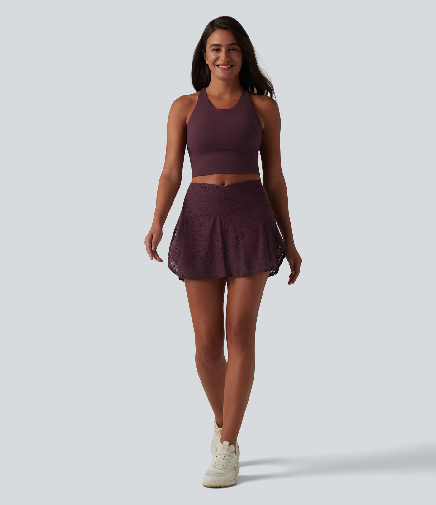Crossover High Waisted 2-in-1 Lace Mini Dance Skirt with Pockets