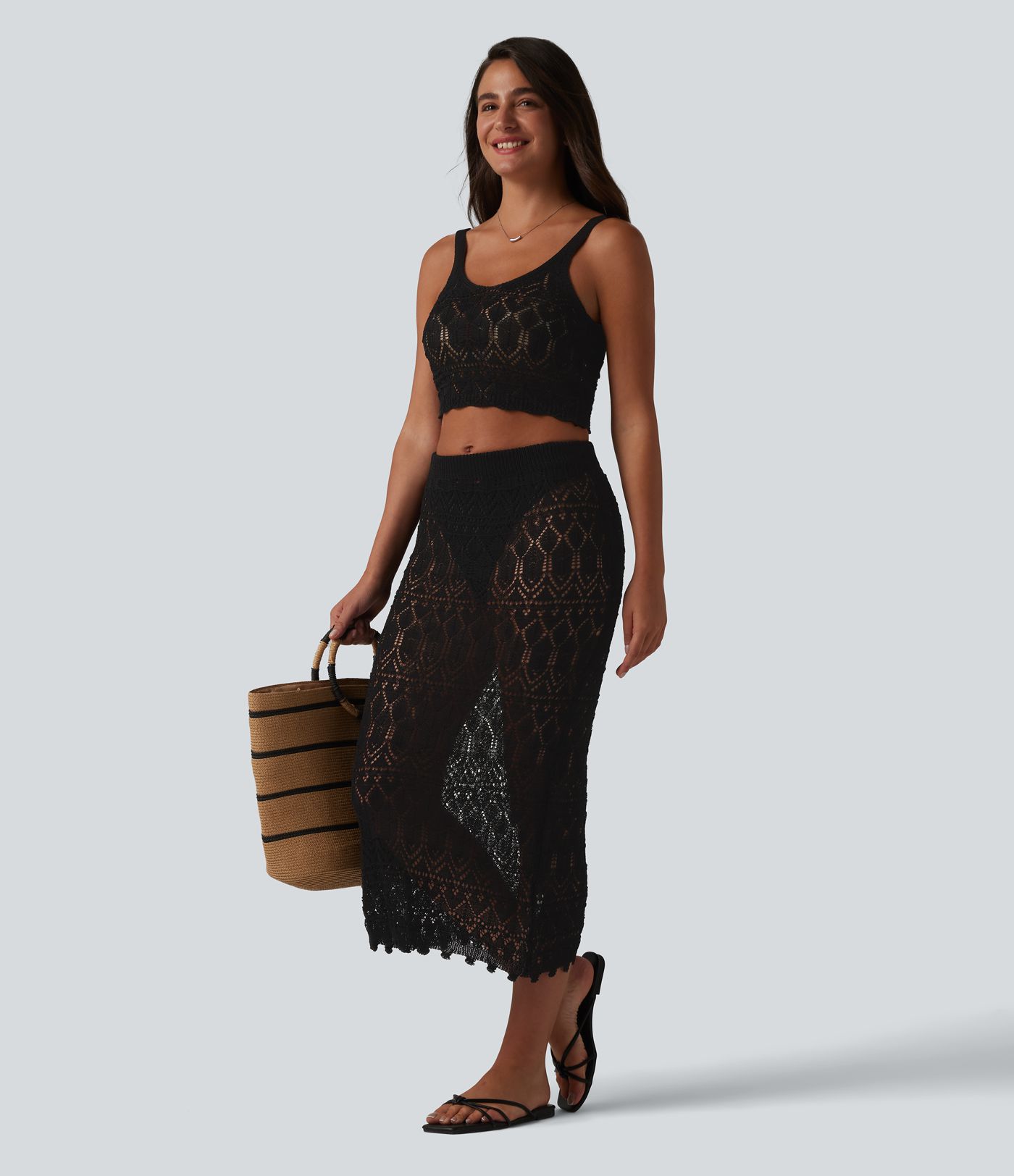 Open Knit Cropped Jumper Tank Top