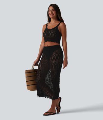 Open Knit Cropped Jumper Tank Top