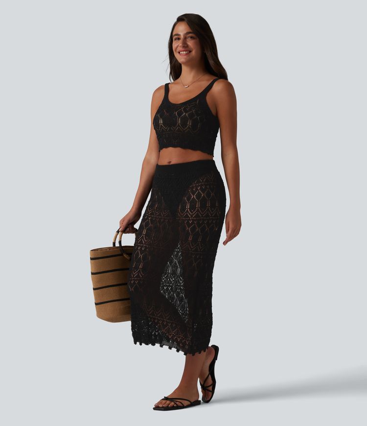 Open Knit Cropped Jumper Tank Top