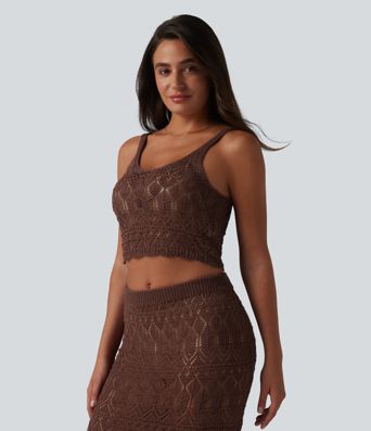 Top corto sin mangas de punto calado