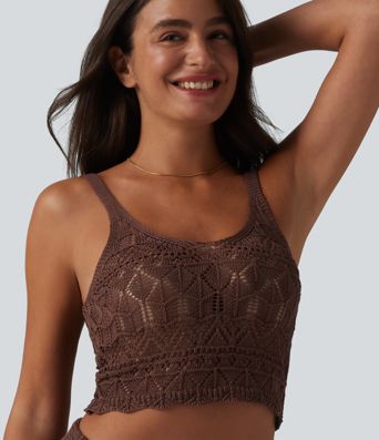 Top corto sin mangas de punto calado