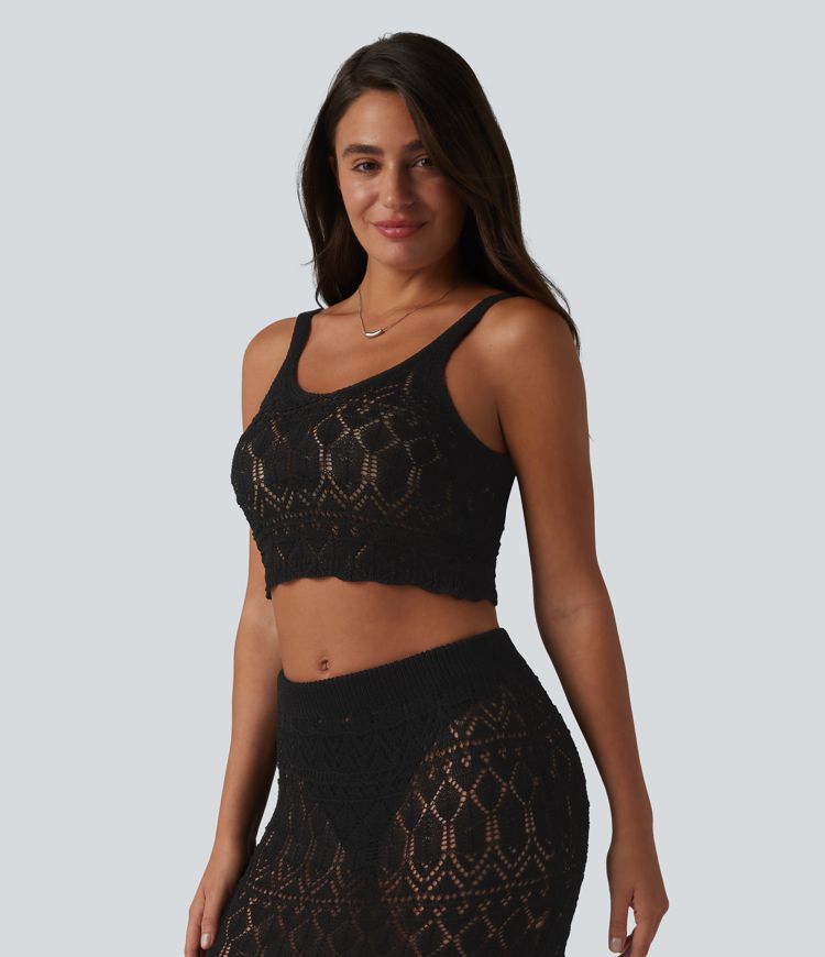 Open Knit Cropped Jumper Tank Top