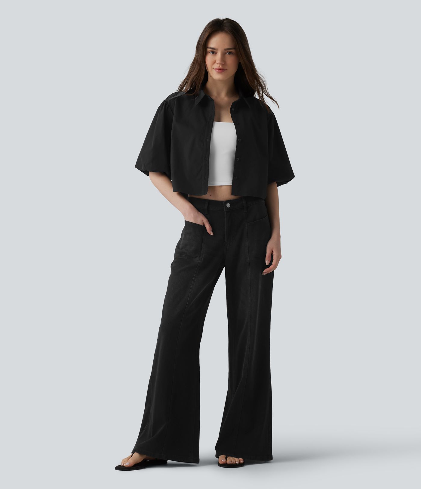 Chemise décontractée manches bouffantes mi-longues