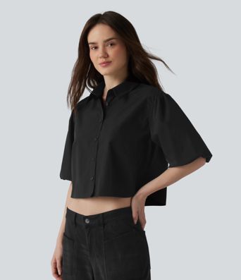 Chemise décontractée manches bouffantes mi-longues