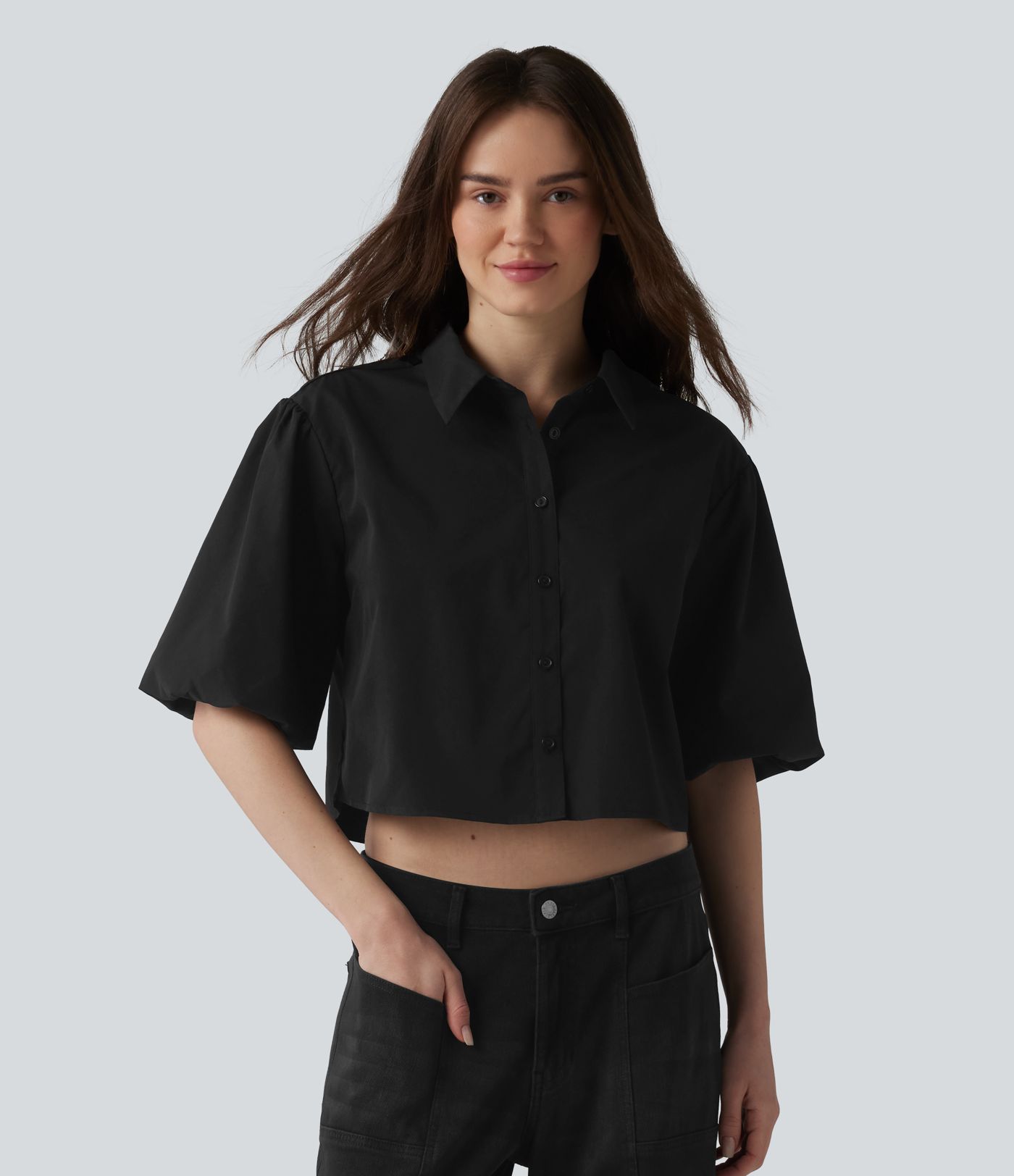 Chemise décontractée manches bouffantes mi-longues