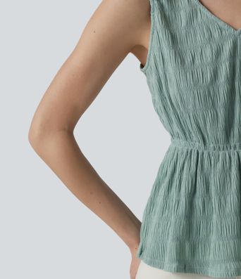 Lässiges Tanktop mit V-Ausschnitt und Kreppstruktur