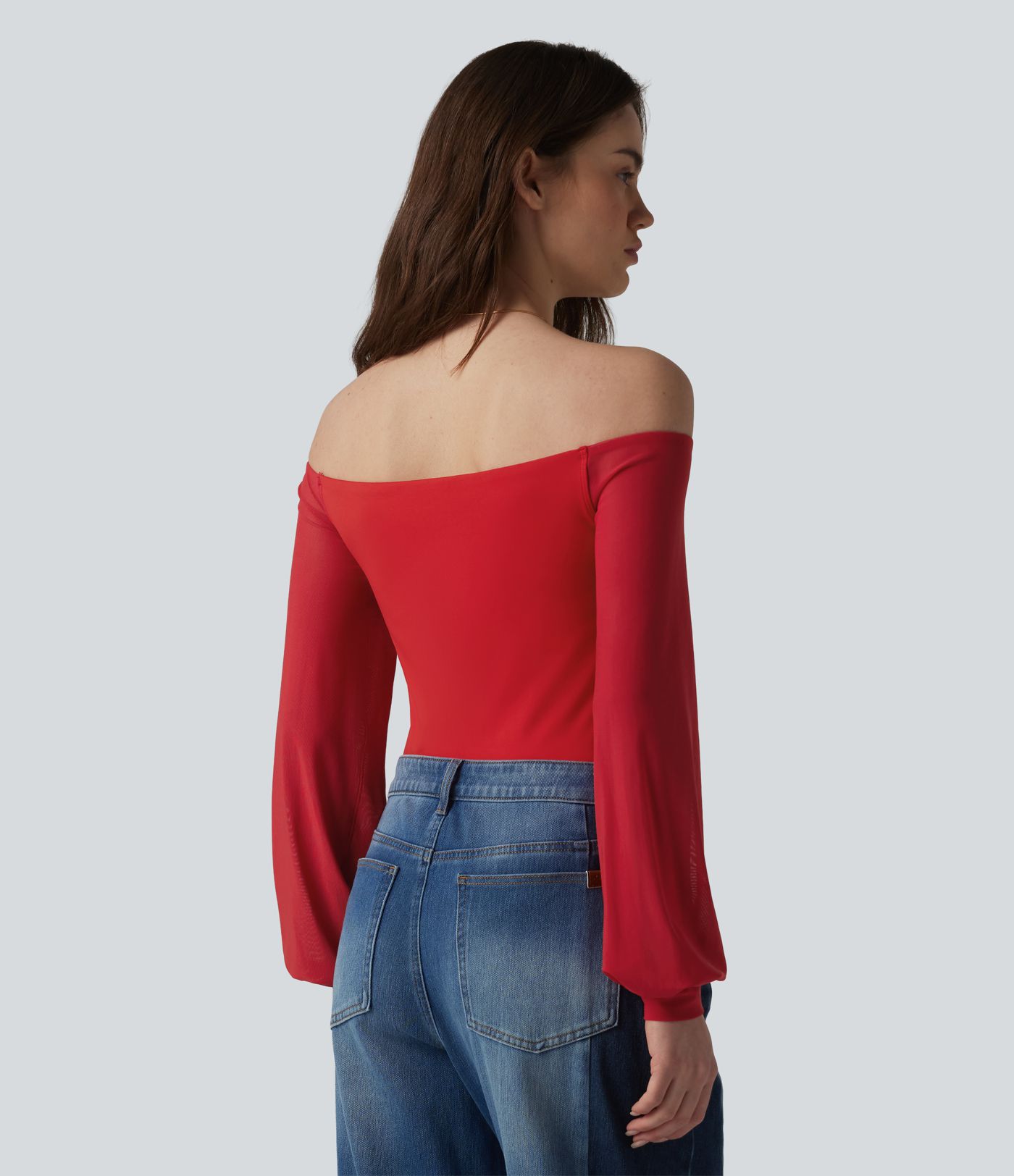 SoftlyZero™ Airy Off-Shoulder Long Sleeve Breathable Mesh Built-in Bra Cool Touch Casual T-Shirt-UPF50+
