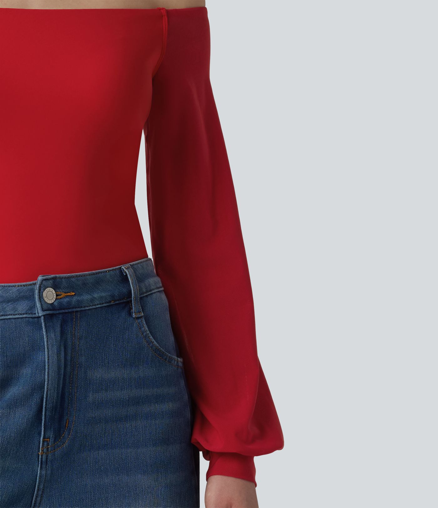 SoftlyZero™ Airy Off-Shoulder Long Sleeve Breathable Mesh Built-in Bra Cool Touch Casual T-Shirt-UPF50+