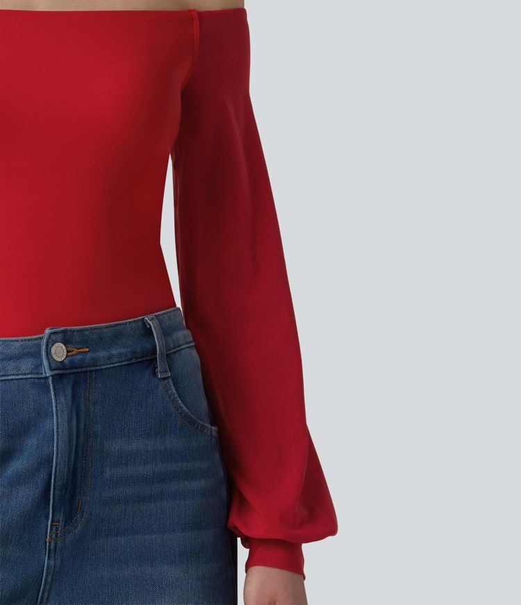 SoftlyZero™ Airy Off-Shoulder Long Sleeve Breathable Mesh Built-in Bra Cool Touch Casual T-Shirt-UPF50+