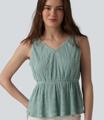 Lässiges Tanktop mit V-Ausschnitt und Kreppstruktur