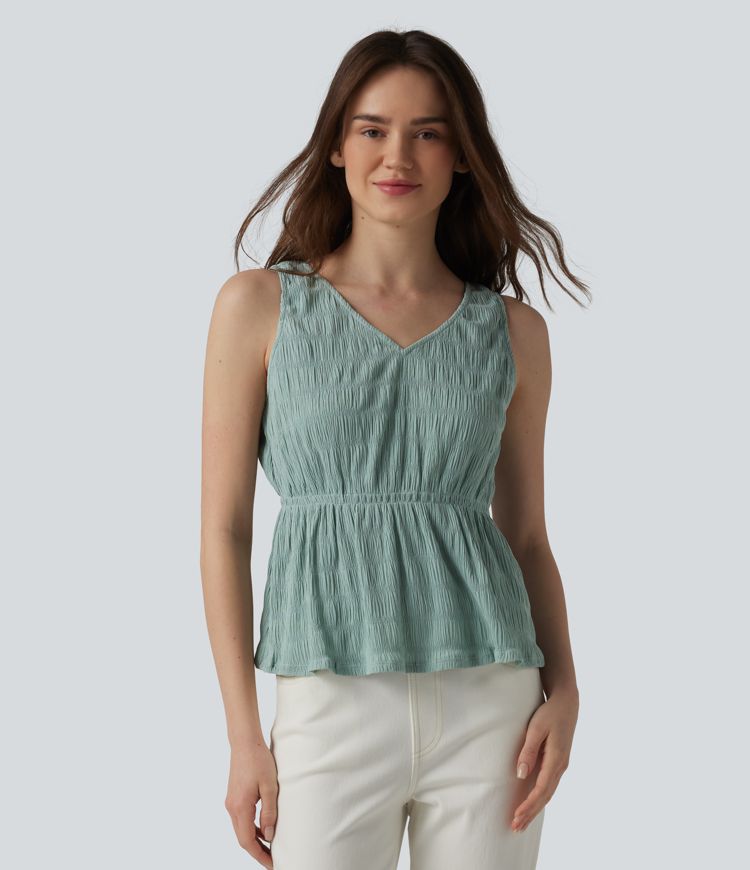 Lässiges Tanktop mit V-Ausschnitt und Kreppstruktur