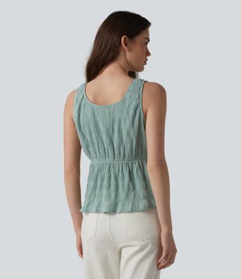 Lässiges Tanktop mit V-Ausschnitt und Kreppstruktur