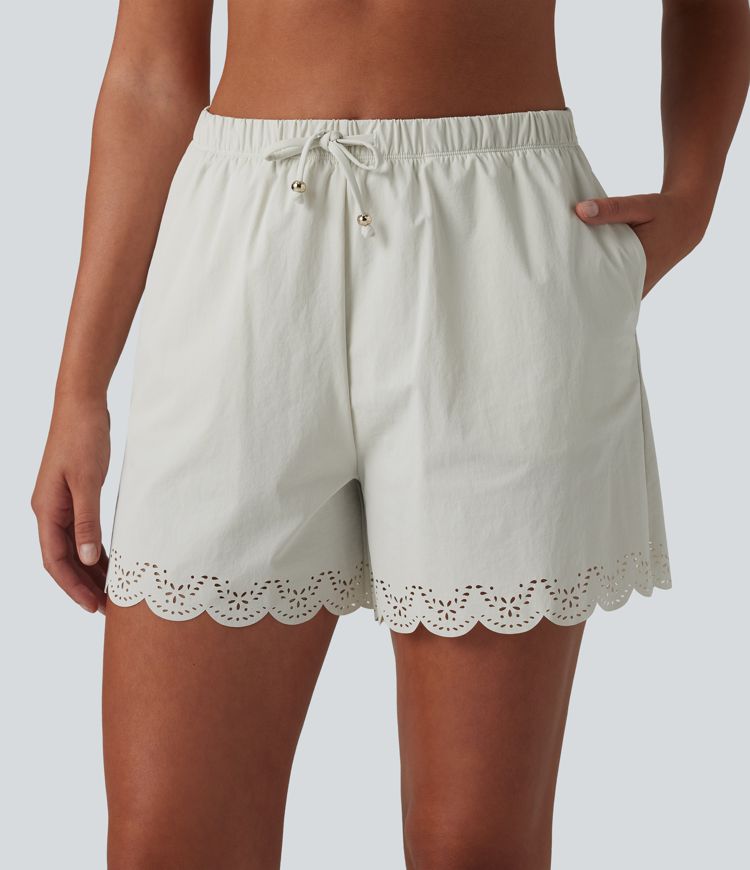 High Waisted Drawstring 2-in-1 Bikini Bottom Swimsuit 3'' with Pockets