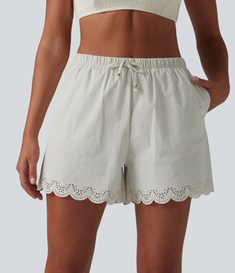 High Waisted Drawstring 2-in-1 Bikini Bottom Swimsuit 3'' with Pockets