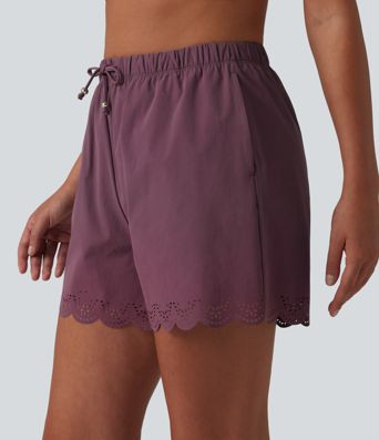 2-in-1 Bikinihose mit hohem Bund, Seitentaschen und Kordelzug - 7,6 cm