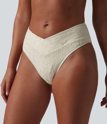 Bikinihose aus Jacquard-Stoff mit mittelhohem Crossover-Bund