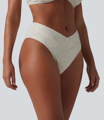 Bikinihose aus Jacquard-Stoff mit mittelhohem Crossover-Bund