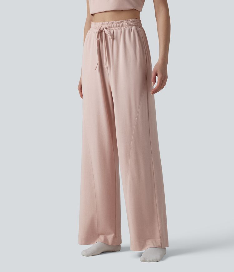 High Waisted Drawstring Baggy Lounge Pants with Pockets
