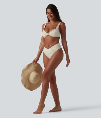 Bikinihose aus Jacquard-Stoff mit mittelhohem Crossover-Bund