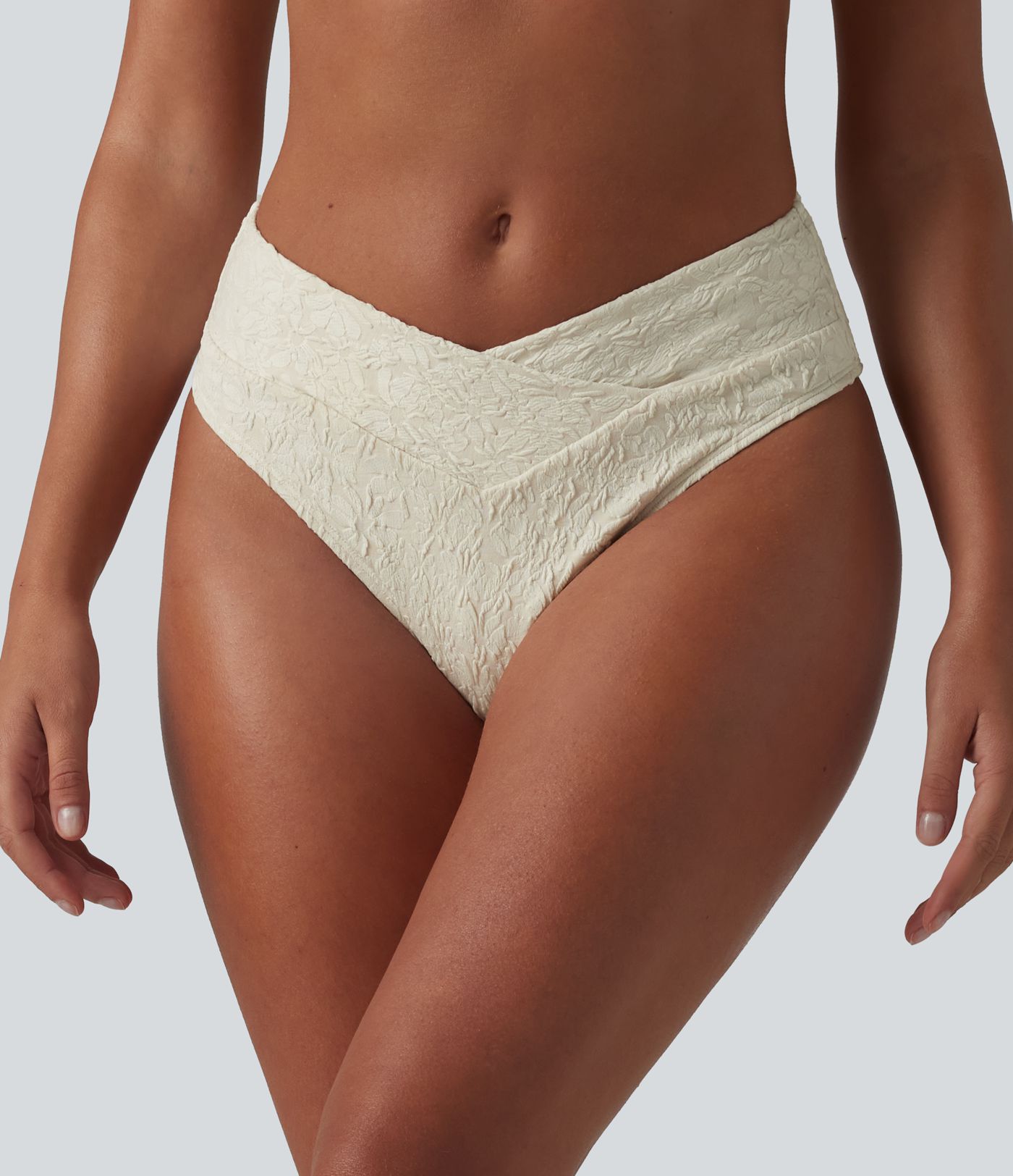 Bikinihose aus Jacquard-Stoff mit mittelhohem Crossover-Bund
