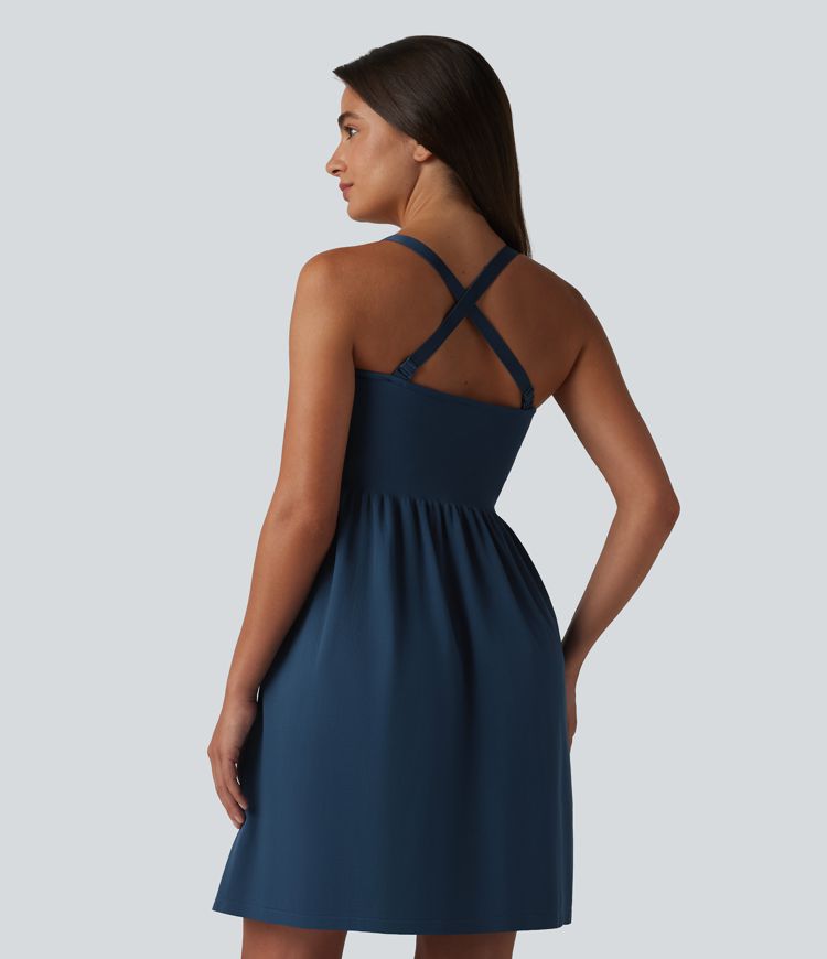 OneForm Seamless Flow Deep V-neck Sleeveless Ruched Built-in Bra Mini Casual Dress