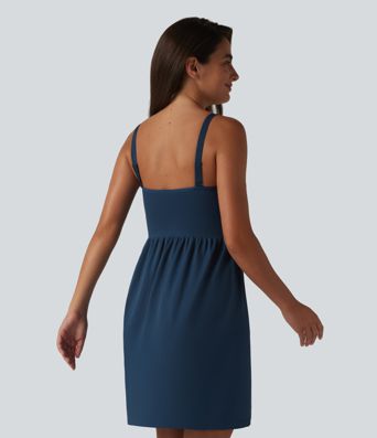 OneForm Seamless Flow Deep V-neck Sleeveless Ruched Built-in Bra Mini Casual Dress