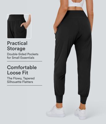 High Waisted Plain Side Pocket Casual Joggers