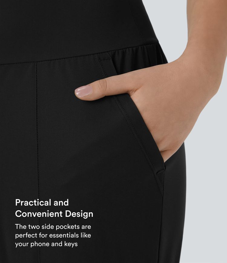 High Waisted Plain Side Pocket Casual Joggers