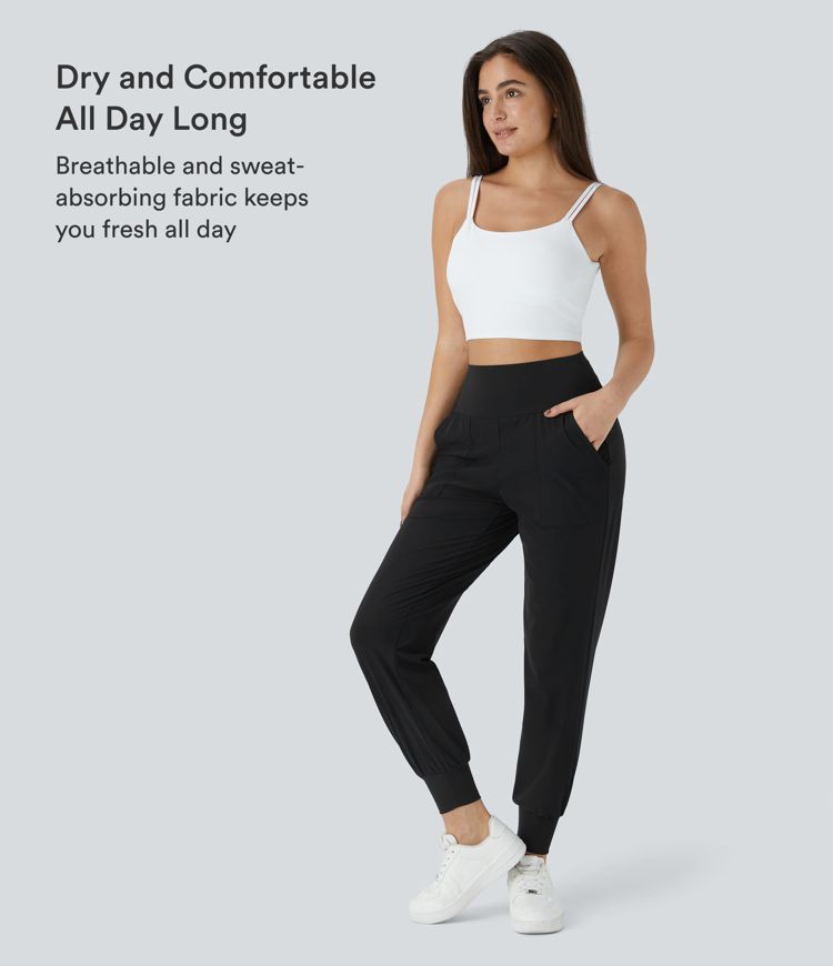 High Waisted Plain Side Pocket Casual Joggers