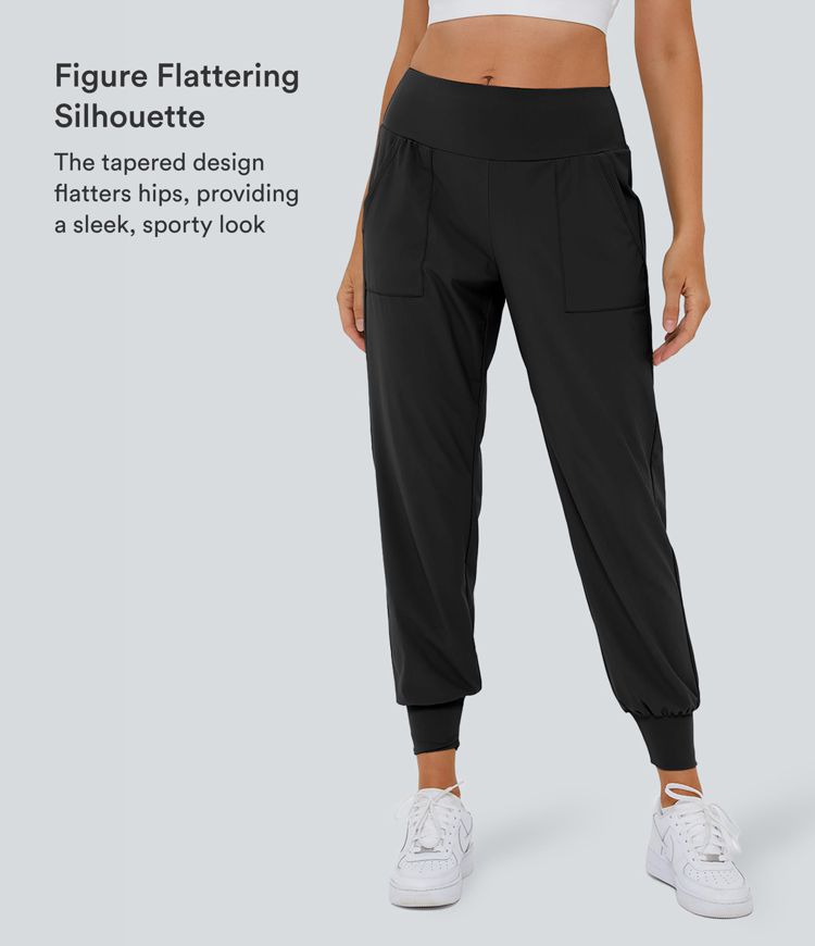 High Waisted Plain Side Pocket Casual Joggers