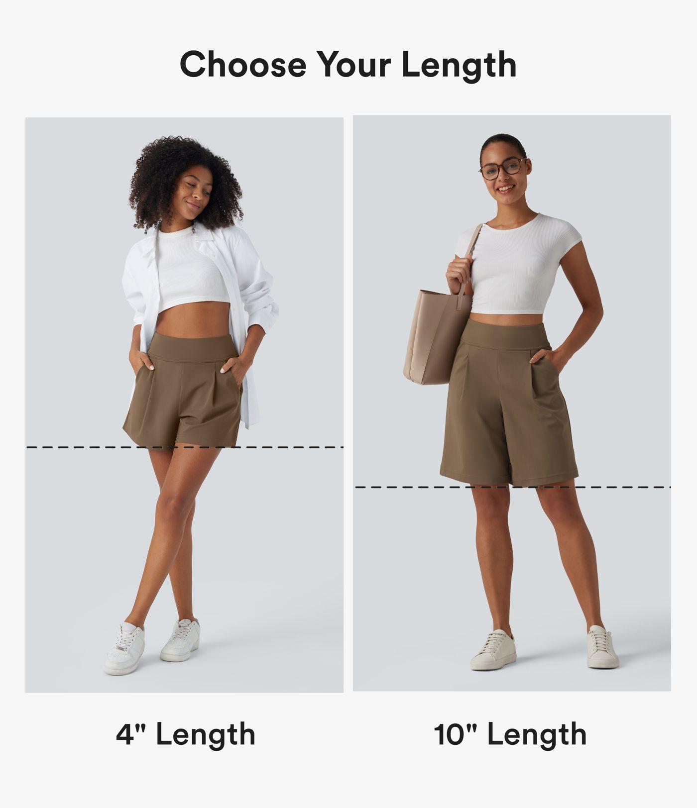 DayStretch Short tailleur bermuda plissé taille haute 25,5 cm avec poches