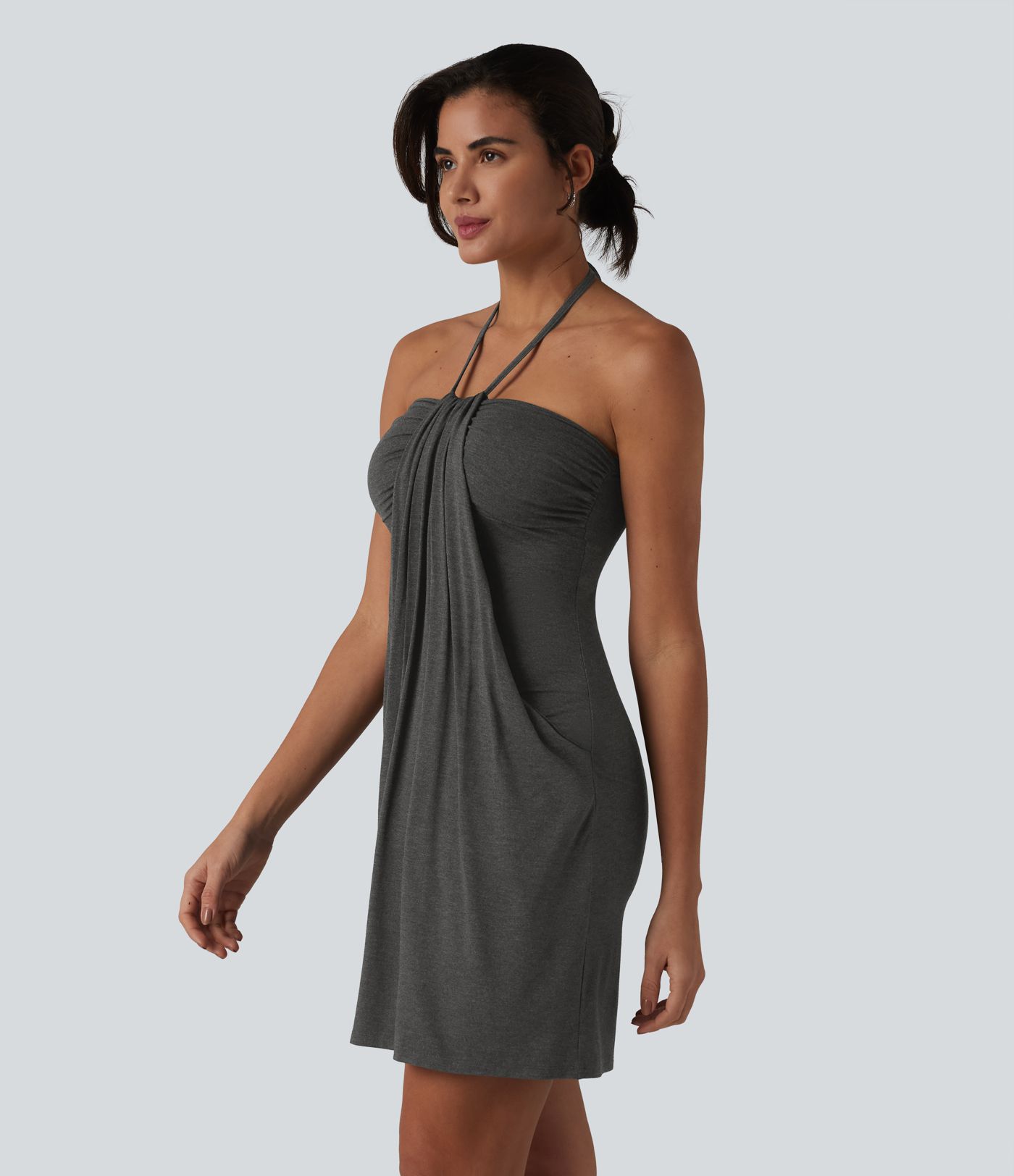 Halter Tie Back Mini Resort Dress with Pockets