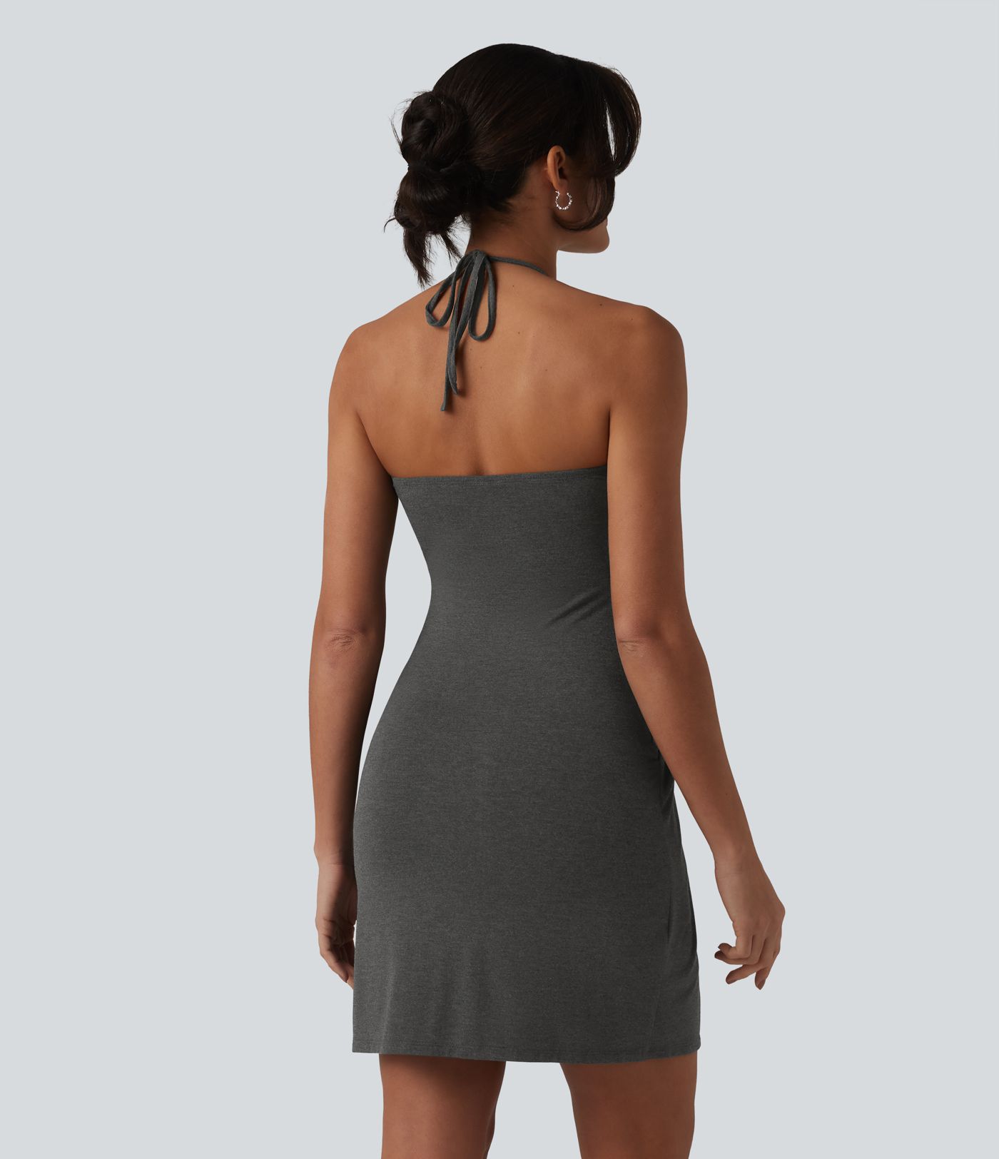 Halter Tie Back Mini Resort Dress with Pockets