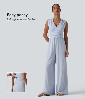 Combinaison sans manches col V à rayures avec brassière intégrée et poches – Édition Easy Peasy