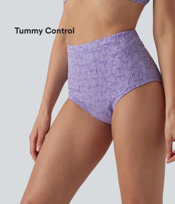 Bikinihose mit hohem Bund, Bauchkontrolle und Jacquard-Muster