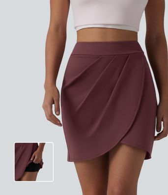DayStretch High Waisted Pleated Crossover Hem 2-in-1 Bodycon Mini Casual Skirt