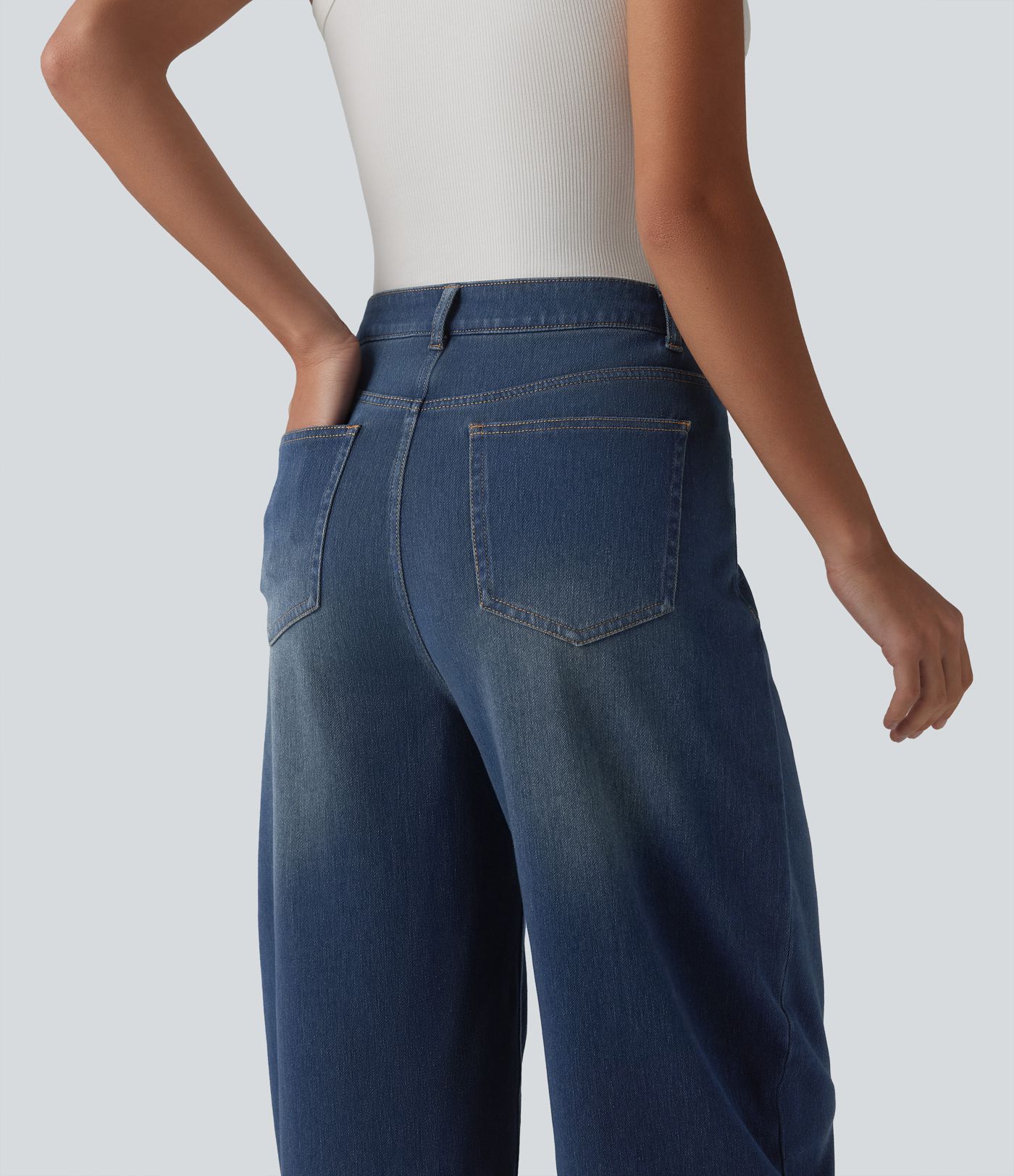 Halara Flex™ Mid Rise Barrel Leg Casual Jeans with Pockets