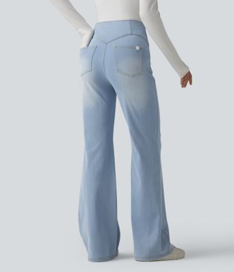 Halara Flex™ - Lässige Flare-Jeans mit hohem Bund, Seitentaschen und Bauchkontrolle