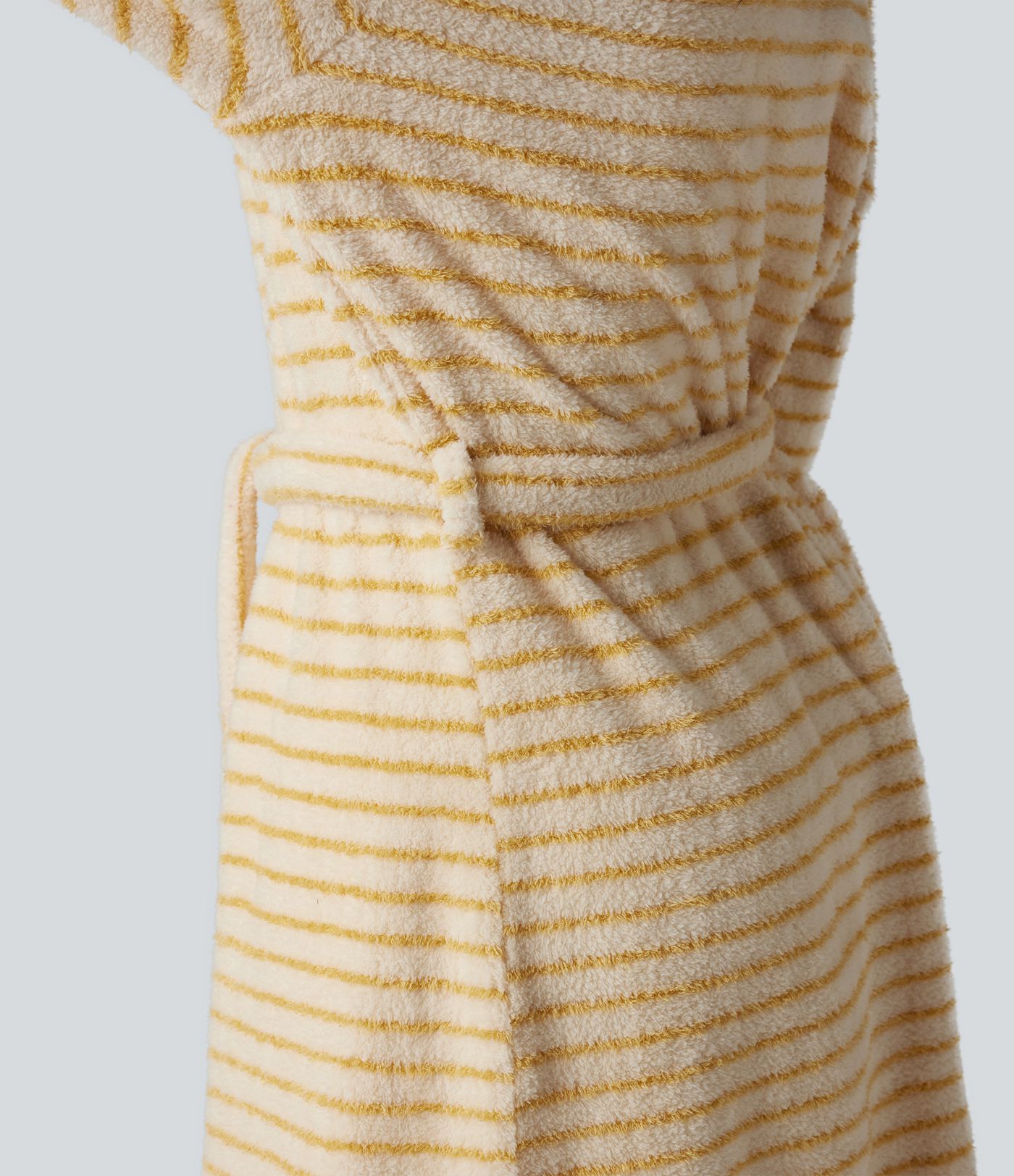 Long Sleeve Open Front Belted Stripe Flannel Longline Lounge Robe