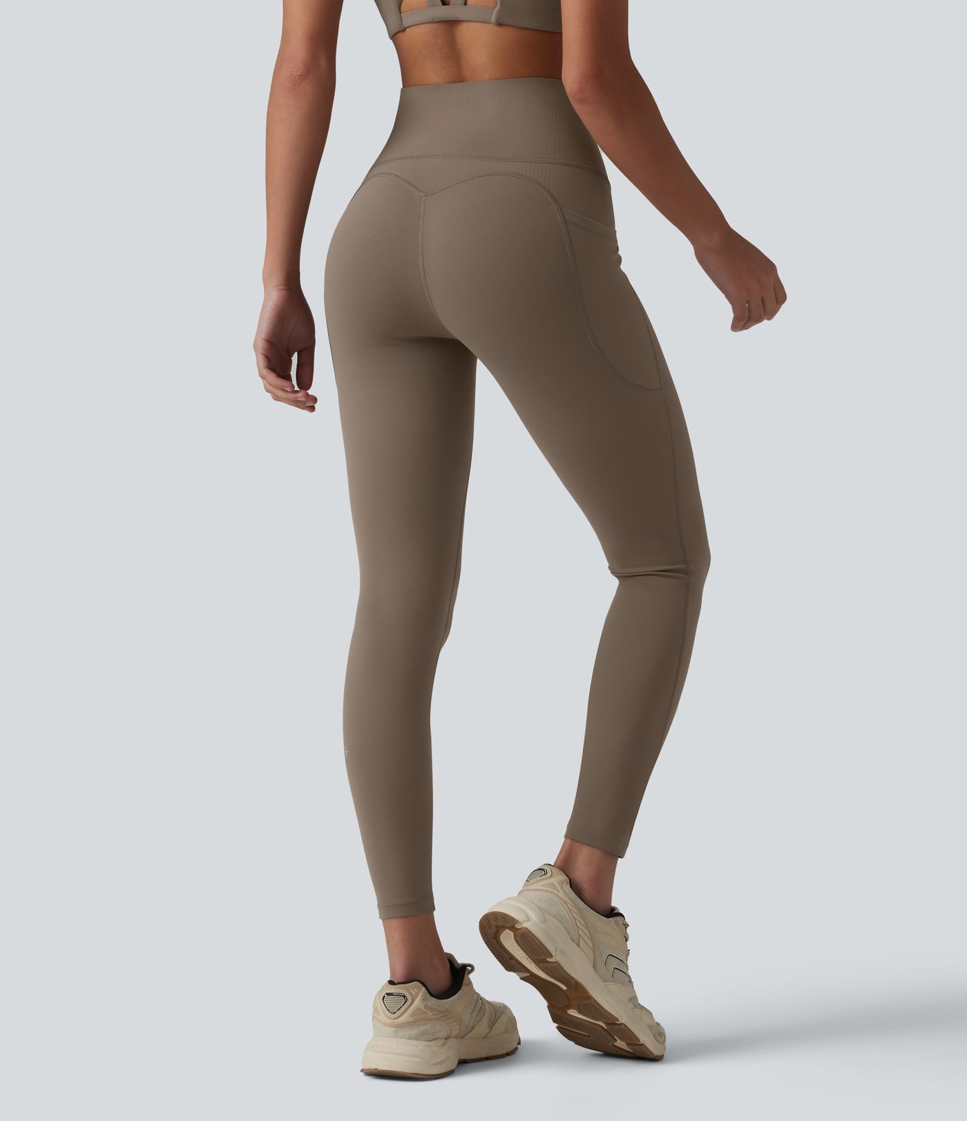 Halara UltraSculpt™ High Waisted Tummy Control Contrast Ribbed Yoga 7/8 Leggings with Pockets