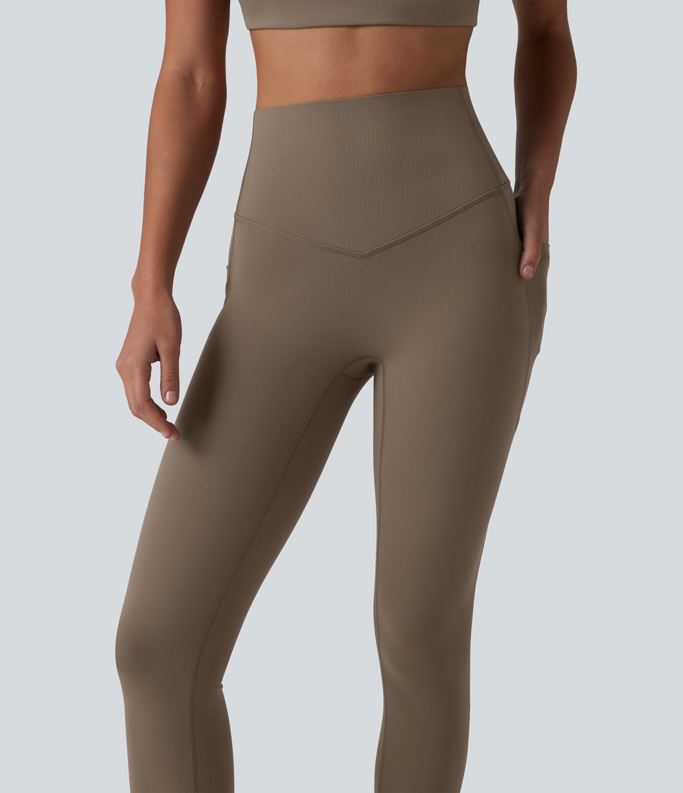 Halara UltraSculpt™ High Waisted Tummy Control Contrast Ribbed Yoga 7/8 Leggings with Pockets