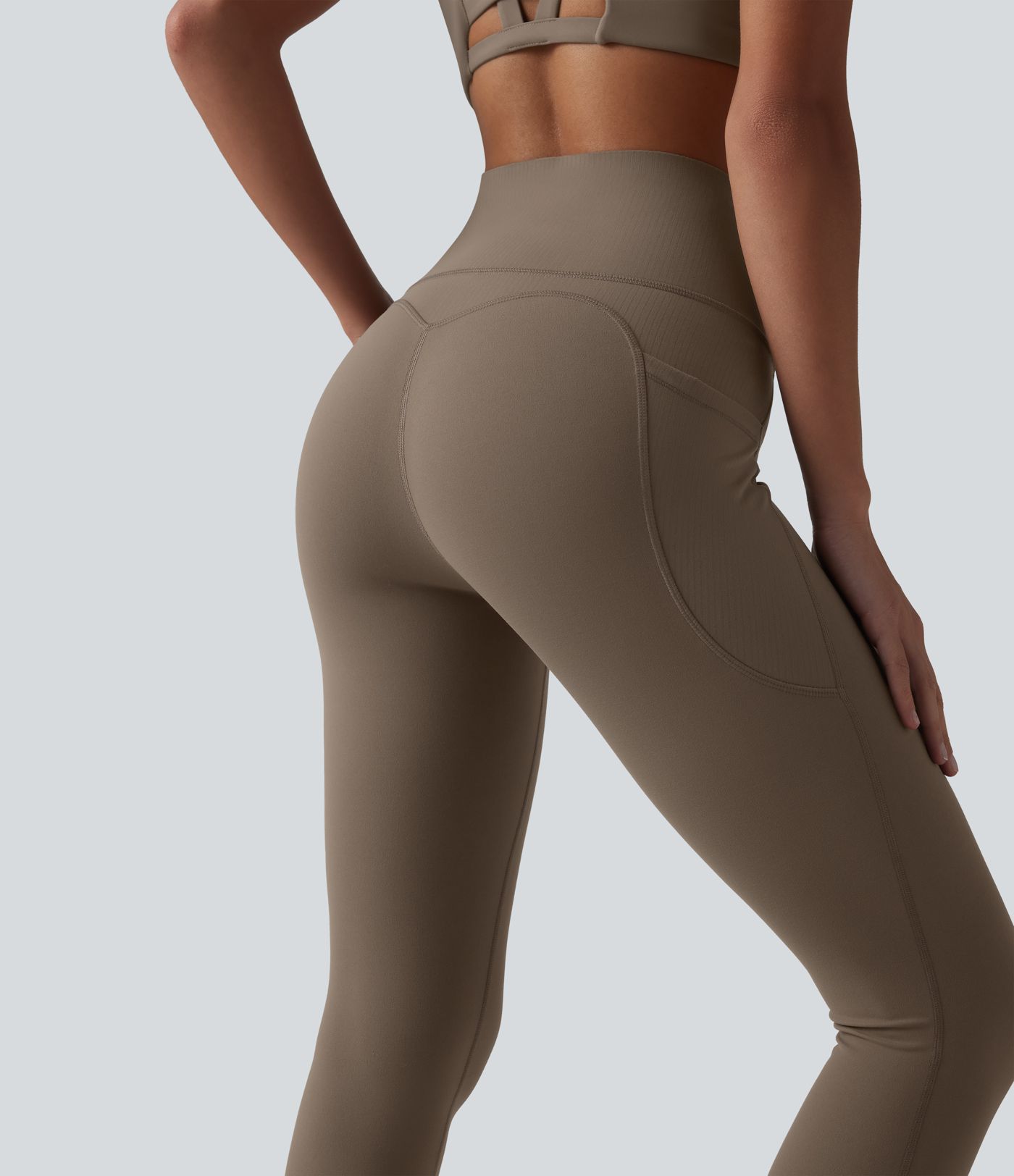Halara UltraSculpt™ High Waisted Tummy Control Contrast Ribbed Yoga 7/8 Leggings with Pockets