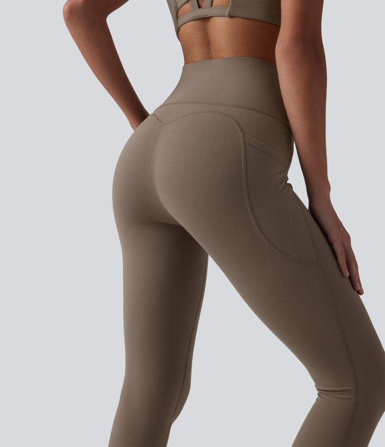 Halara UltraSculpt™ High Waisted Tummy Control Contrast Ribbed Yoga 7/8 Leggings with Pockets