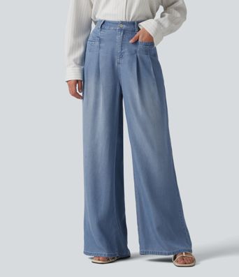 High Waisted Wide Leg Casual Jeans with Pockets