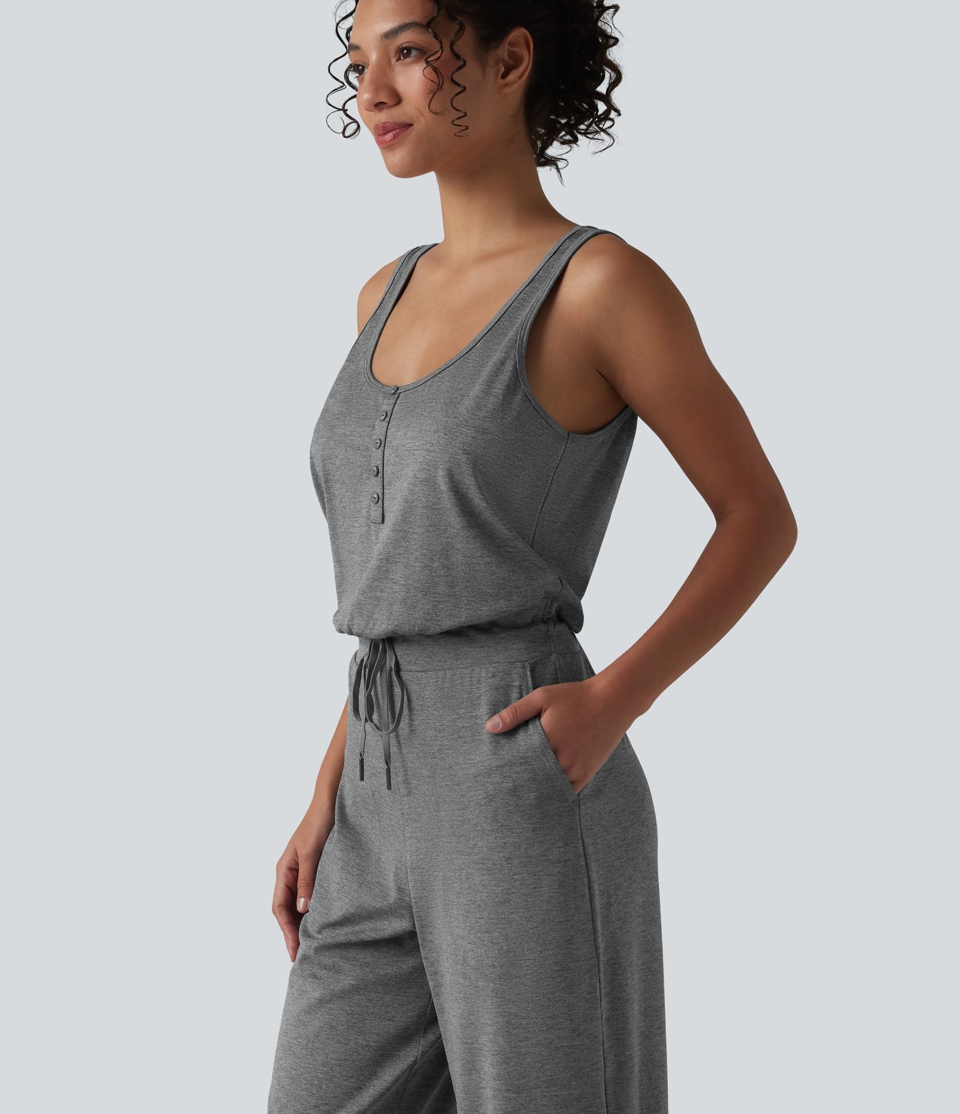 Halara UltraSculpt™ Heathered U-Neck Sleeveless Quick Dry Yoga Jumpsuit with Pockets-Easy Peezy