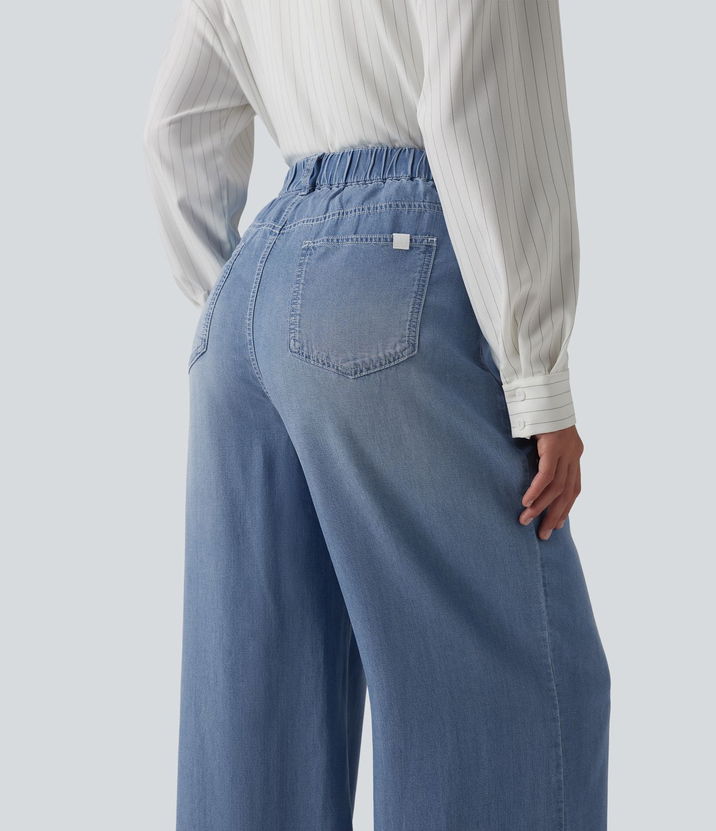 High Waisted Wide Leg Casual Jeans with Pockets