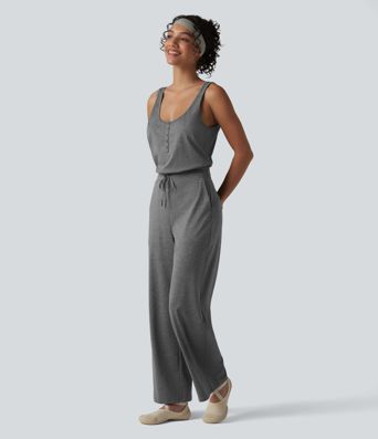 Halara UltraSculpt™ Heathered U-Neck Sleeveless Quick Dry Yoga Jumpsuit with Pockets-Easy Peezy